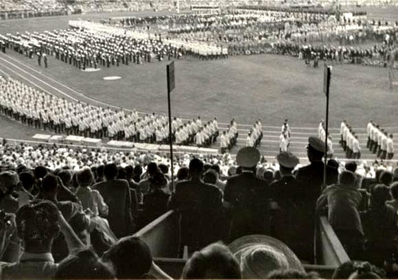 Our spot at Olympiad 1956, Aussie team marching at the Opening Ceremony.